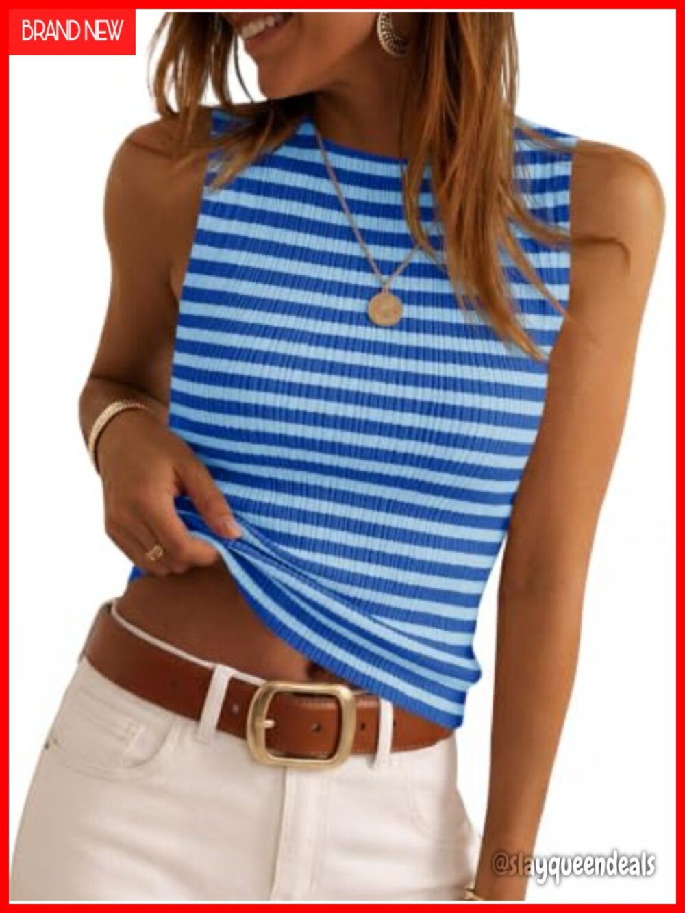 Sleeveless Striped Ribbed Knit Sweater Vest Fitted Tank Top